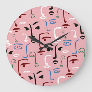 Monochrome Faces Large Clock