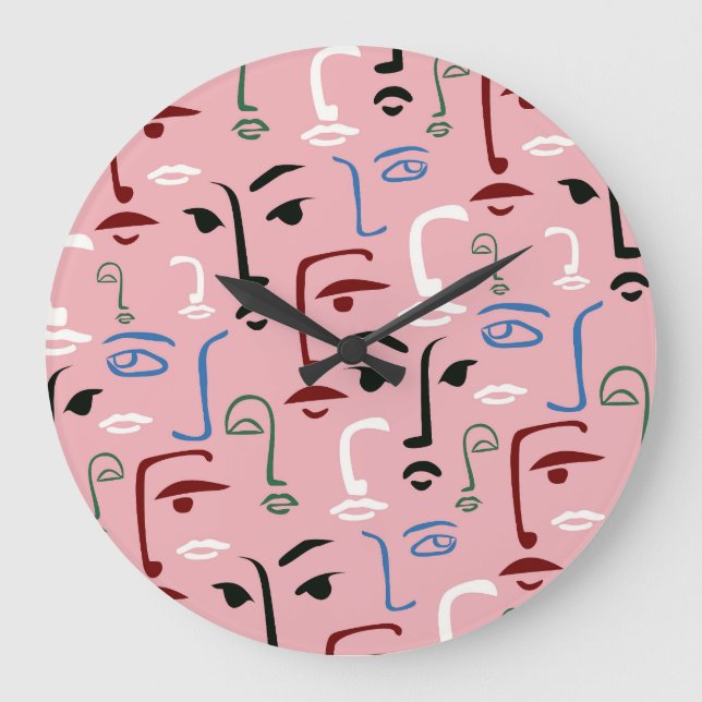 Monochrome Faces Large Clock (Front)