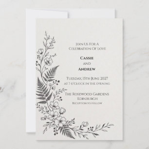 Monochrome Fern Botanical Wedding Invitation