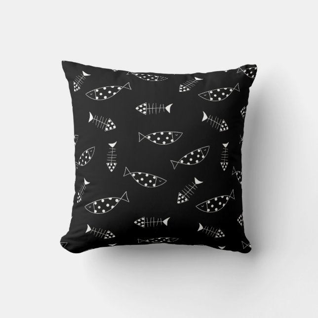 Monochrome Fish Pattern Cushion (Front)