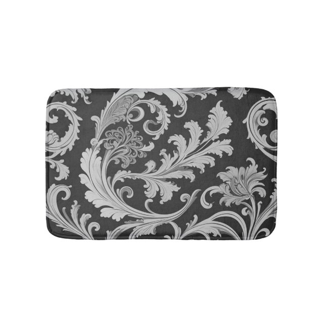 Monochrome Fleur Antique Pattern  Bath Mat (Front)