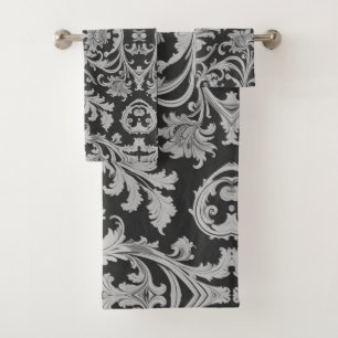 Monochrome Fleur Antique Pattern Bath Towel Set