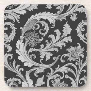 Monochrome Fleur Antique Pattern  Coaster