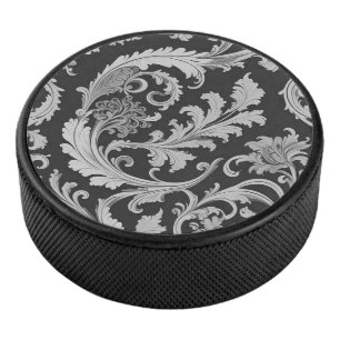 Monochrome Fleur Antique Pattern  Hockey Puck
