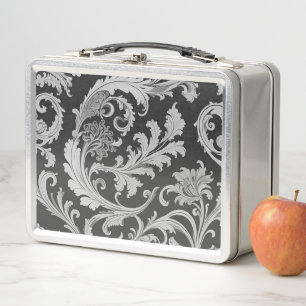 Monochrome Fleur Antique Pattern Metal Lunch Box