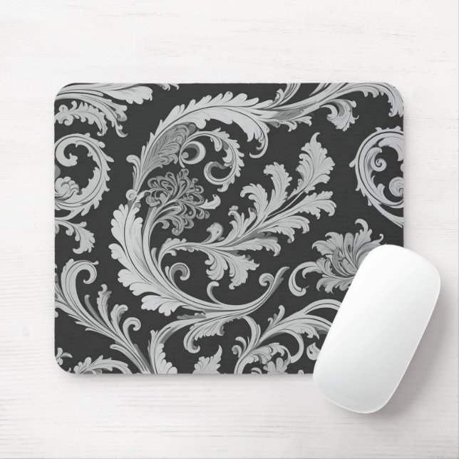 Monochrome Fleur Antique Pattern  Mouse Mat (With Mouse)
