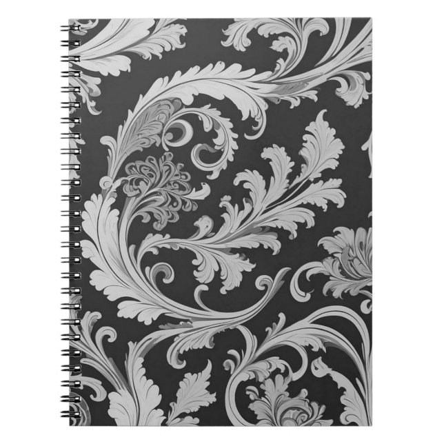 Monochrome Fleur Antique Pattern  Notebook (Front)