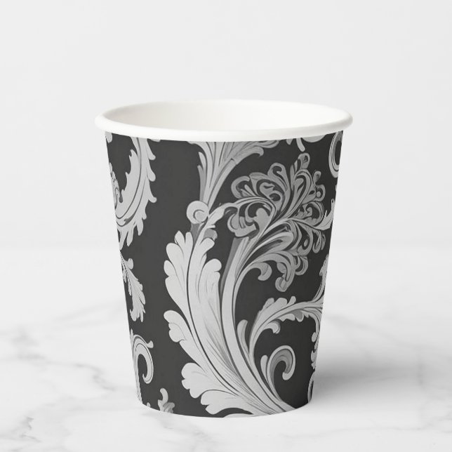 Monochrome Fleur Antique Pattern  Paper Cups (Front)