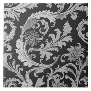 Monochrome Fleur Antique Pattern  Tile