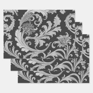 Monochrome Fleur Antique Pattern Wrapping Paper Sheet