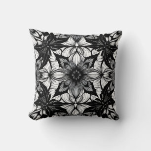 Monochrome Floral Lace Medallion Pattern Cushion