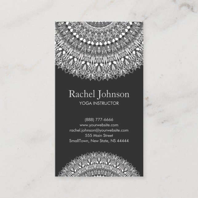 Monochrome Floral Mandala Ornament Business Card (Front)