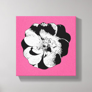 Monochrome Floral on Pink – Bold Graphic Canvas Print
