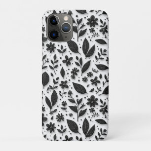 Monochrome Floral Pattern With Leaves And Flowers iPhone 11 Pro Case