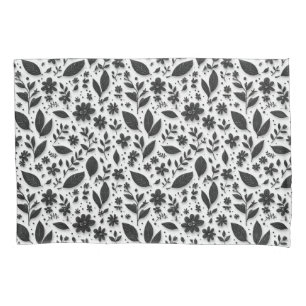 Monochrome Floral Pattern With Leaves And Flowers Pillowcase