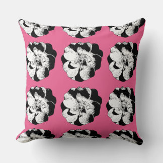 Monochrome Floral Repeat Throw Pillow