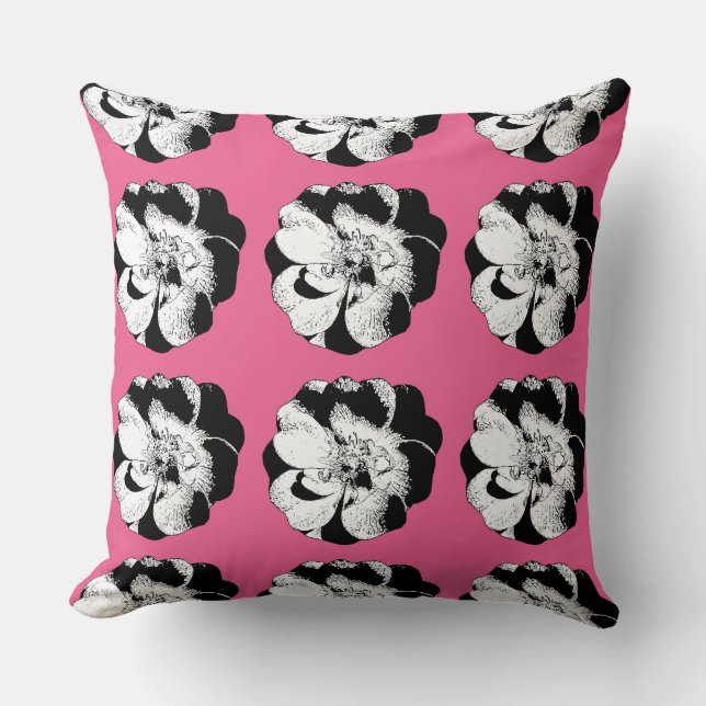 Monochrome Floral Repeat Throw Pillow (Front)