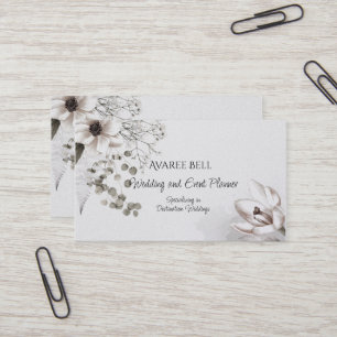 Monochrome Floral Wedding and Event Planner Business Card