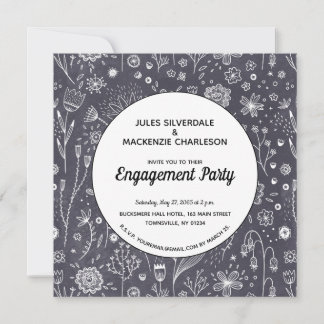Monochrome Flower Chalkboard Modern Engagement Invitation