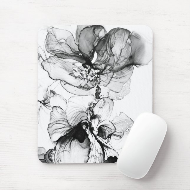 Monochrome flower mouse mat (With Mouse)