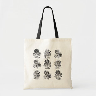 Monochrome flowers in black and white tote bag