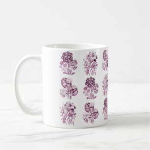Monochrome flowers in burgundy coffee mug