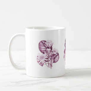 Monochrome flowers in burgundy coffee mug