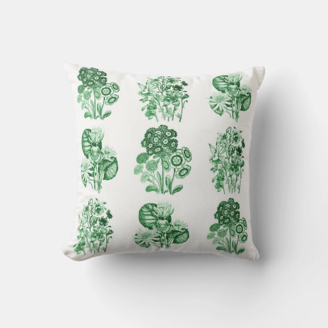 Monochrome flowers in green cushion (Front)