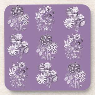 Monochrome flowers in lavender coaster