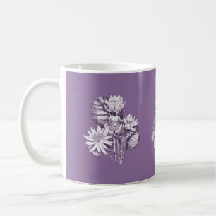 Monochrome flowers in lavender coffee mug