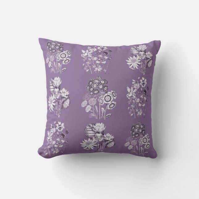 Monochrome flowers in lavender cushion (Front)