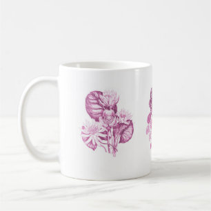 Monochrome flowers in pink coffee mug