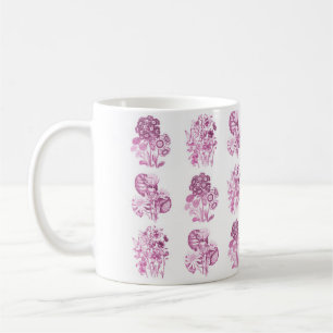 Monochrome flowers in pink coffee mug
