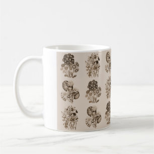 Monochrome flowers in sepia brown coffee mug
