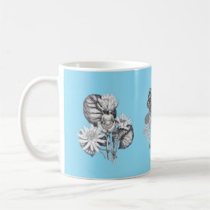 Monochrome flowers on baby blue background coffee mug