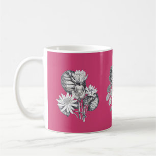 Monochrome flowers on cerise background coffee mug