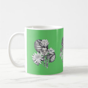 Monochrome flowers on green background coffee mug