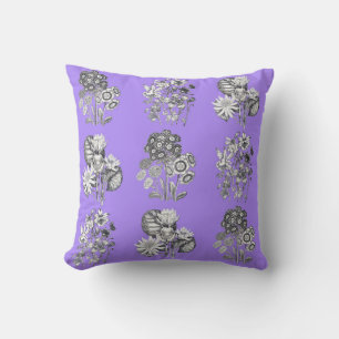 Monochrome flowers on lilac background cushion