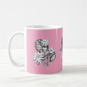Monochrome flowers on pink background coffee mug