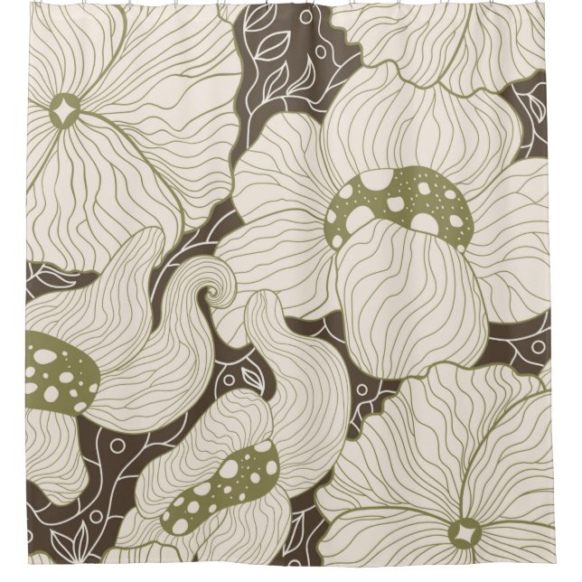 Monochrome flowers outline stylized elegant flower shower curtain (Front)