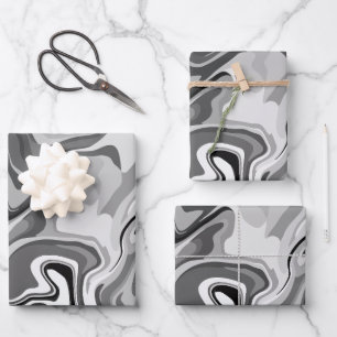 Monochrome Fluid Swirl Design Wrapping Paper Sheet