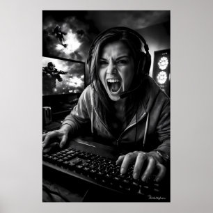 Monochrome Frenzy Gamer Portrait Poster