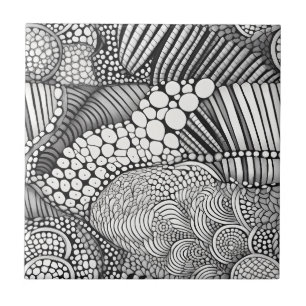 Monochrome Geometric Abstract Line Art Pattern Tile