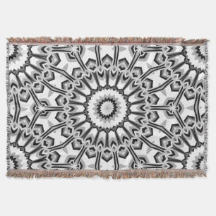 Monochrome Geometric Mandala Bloom Throw Blanket