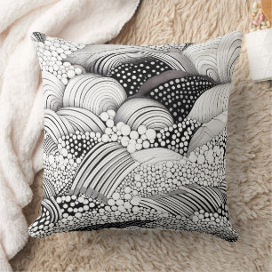 Monochrome Geometric Organic - Black White Art Cushion