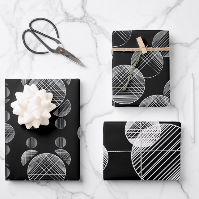Monochrome geometric pattern.  Circles and lines Wrapping Paper Sheet (Front)