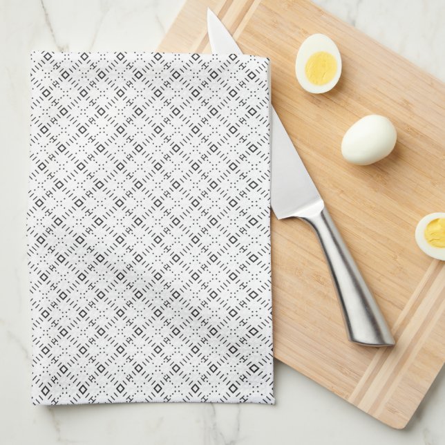Monochrome Geometric Texture|Seamless Diamond Look Tea Towel (Quarter Fold)
