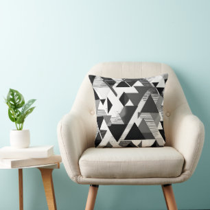 Monochrome Geometric Triangles: Modern Art Cushion
