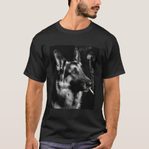 Monochrome German Shepherd Smoking Dog Amber Eyes T-Shirt
