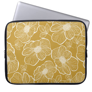 Monochrome Gold Floral: Abstract Seamless Laptop Sleeve